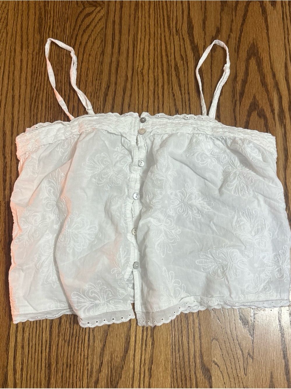 Shabby Chic White Embroidered Button-Front Cami